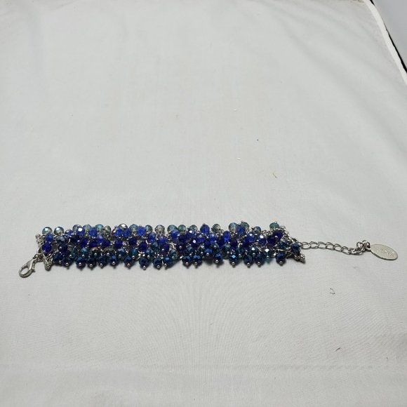 Ali Khan beaded bracelet with silver links. color indigo aqua sapphire beads - Picture 4 of 6